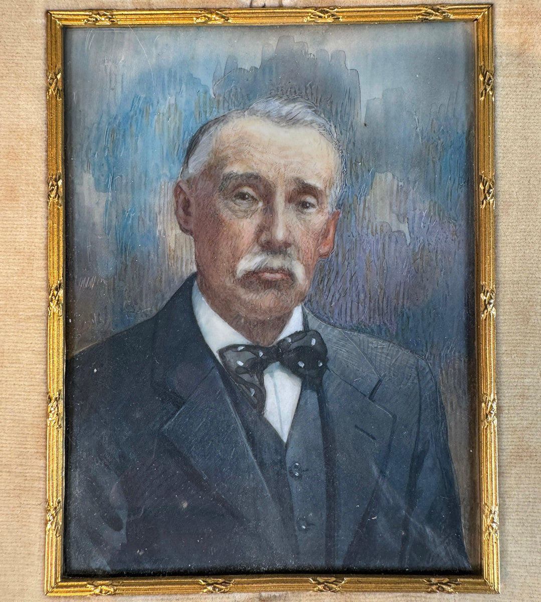 Pair Antique Edwardian Era Portrait Miniatures Encased In Fine Leather pair-antique-edwardian-era-portrait-miniatures-encased-in-fine-leather