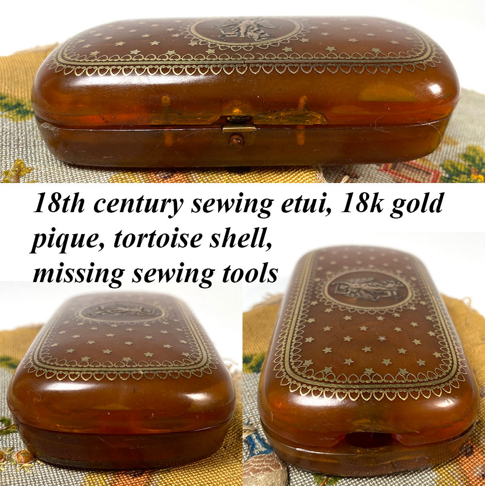 Antique French 18th Century Sewing Tools Etui Case In Tortoise Shell