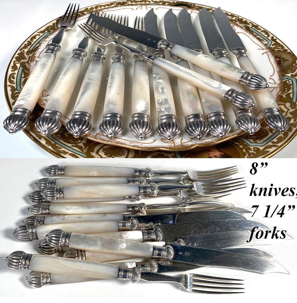 Antique French Sterling Silver 12pc Desert Knife and Fork Set