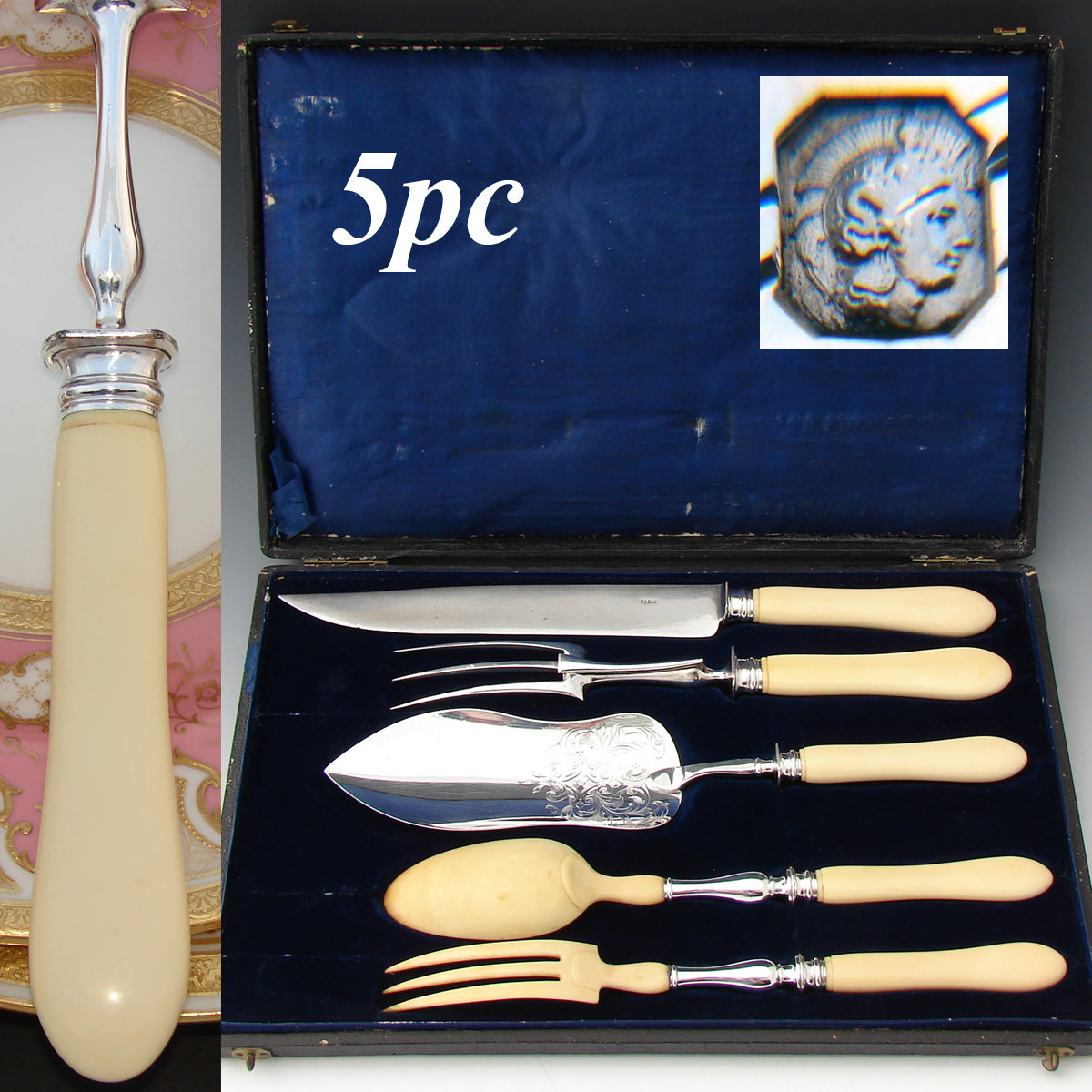 Antique French Sterling Silver 5pc Meat & Salad Serving Utensil, Imple –  Antiques & Uncommon Treasure