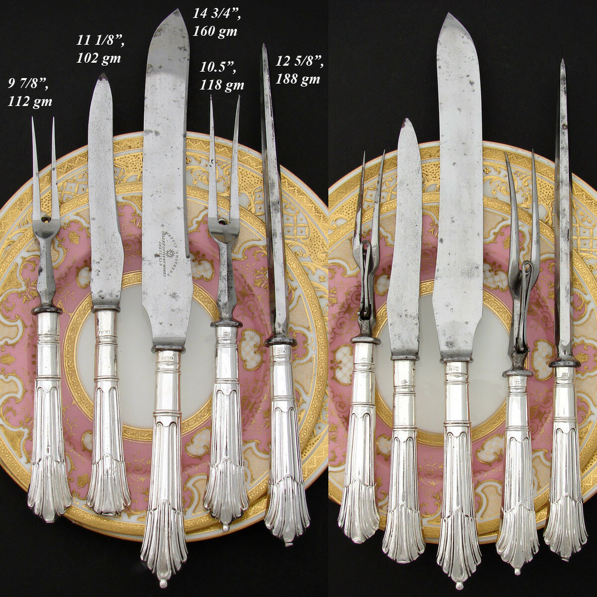 Fab Antique Mappin Brothers 5pc Sterling Silver Meat Carving Set