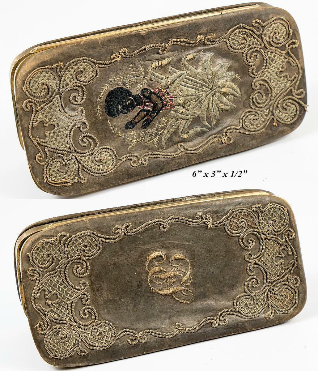 RARE Antique Cigar Case, Silk Embroidery Blackamoor, Leather Case Hold –  Antiques & Uncommon Treasure