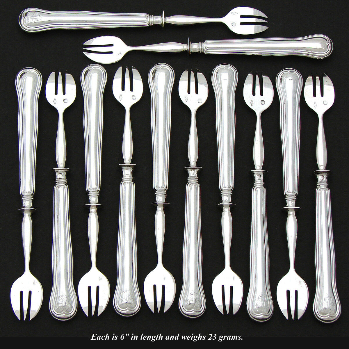 Antique French Hallmarked Silver 12pc Shellfish or Oyster Fork Set