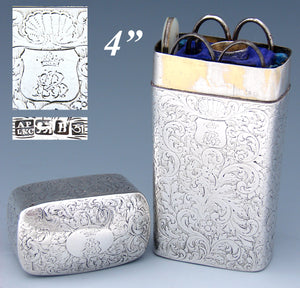 Antique Sterling Silver 4" Travel or Sewing Etui, Necessaire, Pearl Knives, Crown Topped Monogram, Silversmith: Arthur Pittar, Lattey & Co., Calcutta, India; 1835-1842