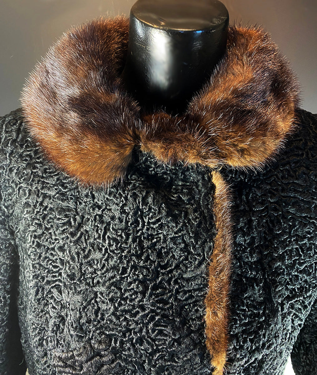 Fur Collar Sheared Lamb Fur Coat Fabulous Vintage Natural Black