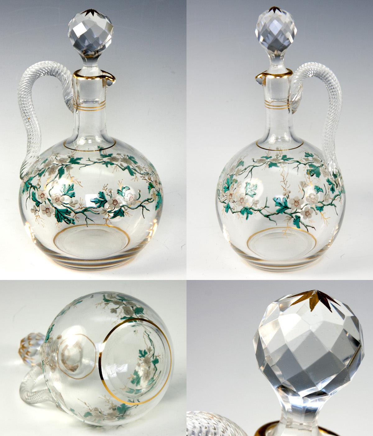 Fine Antique French Baccarat Liqueur Service, Decanter, Cups, Tray - Dore Bronze