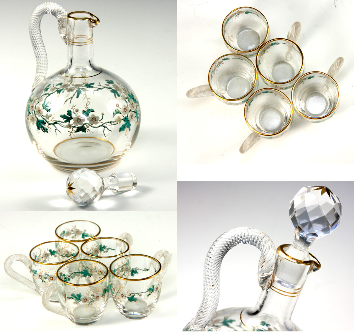 Fine Antique French Baccarat Liqueur Service, Decanter, Cups, Tray - Dore Bronze