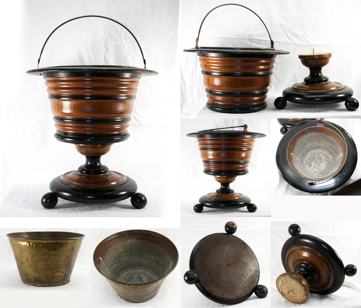 Antique Victorian Era Turned Wood "Dutch Teapot Stove", Or Jardiniere or Wine Cooler