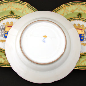 Elegant c. 1900 Hand Painted Likely Samson SEVRES 3pc Raised Gold Armorial 10" Plate, Soup Set