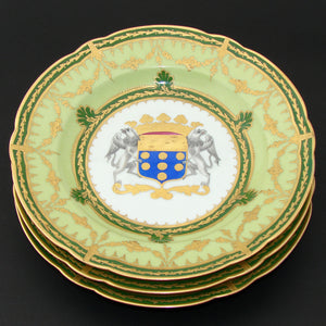 Elegant c. 1900 Hand Painted Likely Samson SEVRES 3pc Raised Gold Armorial 10" Plate, Soup Set