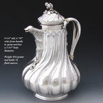Antique French Sterling Silver 52oz Coffee or Tea Pot, Teapot, Rococo Spiral Fluted Body