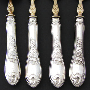 Antique French .800 (nearly sterling) Silver 4pc Condiment or Hors d'Oeuvre Service Set, Art Nouveau Floral