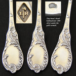 Antique French Vermeil Gold on Silver 3pc Hors d'Oeuvre Serving Set, Rococo Pattern