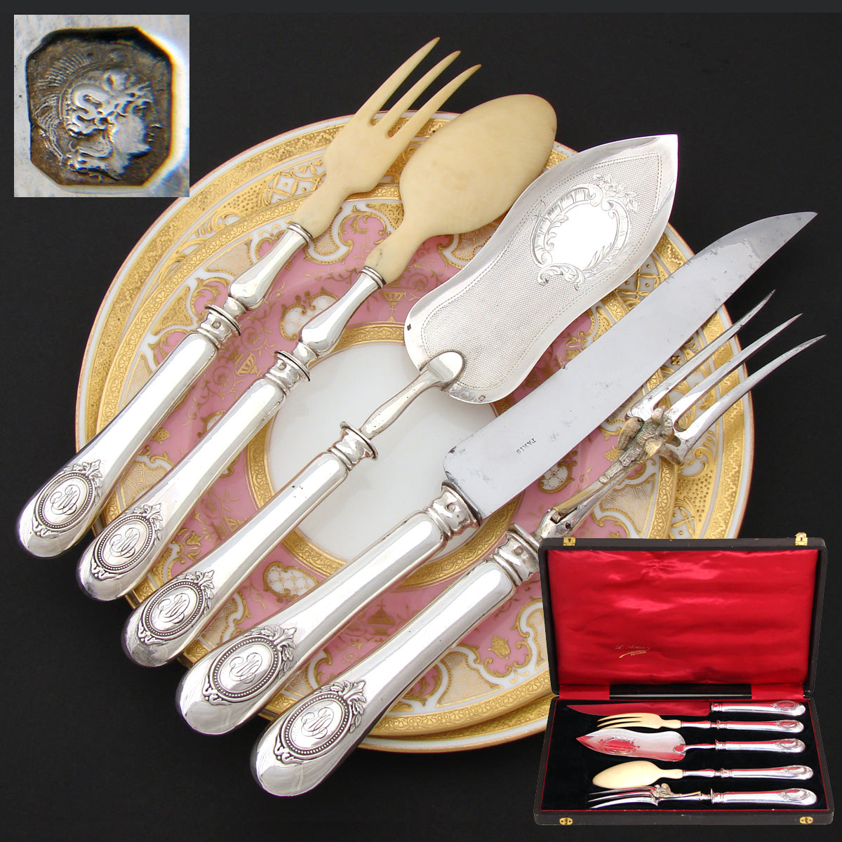 Antique French Sterling Silver 5pc Meat & Salad Serving Utensil, Imple –  Antiques & Uncommon Treasure