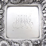 Antique Jenkins & Jenkins Sterling Silver 6.25" Tray, Coaster, Inkwell Base, Raised Floral Bas Relief