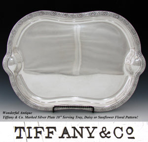 Fine Antique Tiffany & Co. Silver-plate 18" Serving Tray, Daisy or Sunflower Floral Pattern