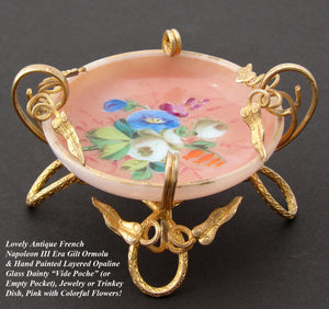 Antique French Napoleon III Era "Vide Poche", Jewelry or Trinket Dish, HP Floral