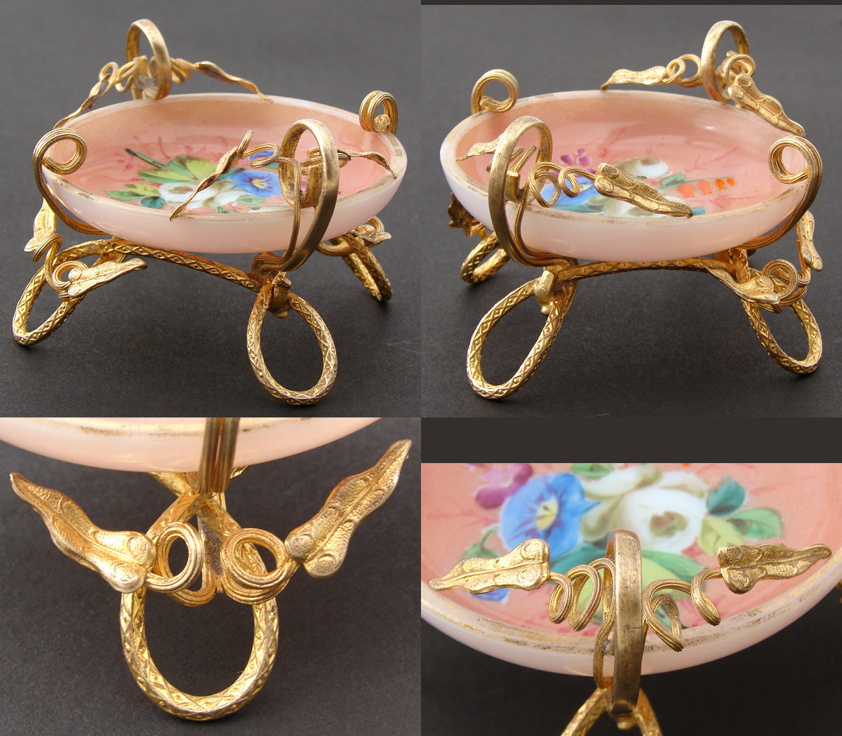 Antique French Napoleon III Era "Vide Poche", Jewelry or Trinket Dish, HP Floral