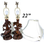 Pair of Antique Victorian Black Forest 22" Table Lamps from Carved Epergne or Candle Stands