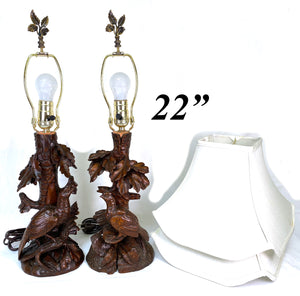 Pair of Antique Victorian Black Forest 22" Table Lamps from Carved Epergne or Candle Stands