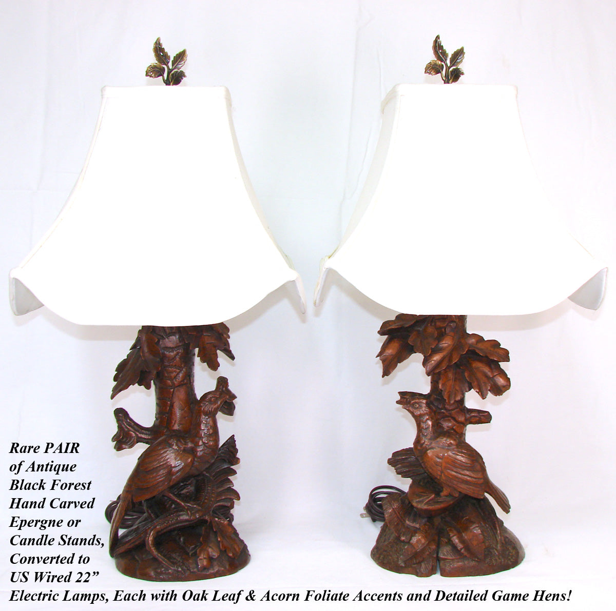 Pair of Antique Victorian Black Forest 22" Table Lamps from Carved Epergne or Candle Stands