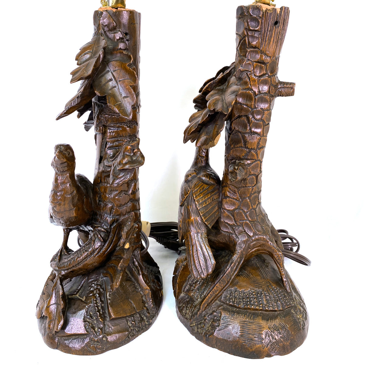 Pair of Antique Victorian Black Forest 22" Table Lamps from Carved Epergne or Candle Stands