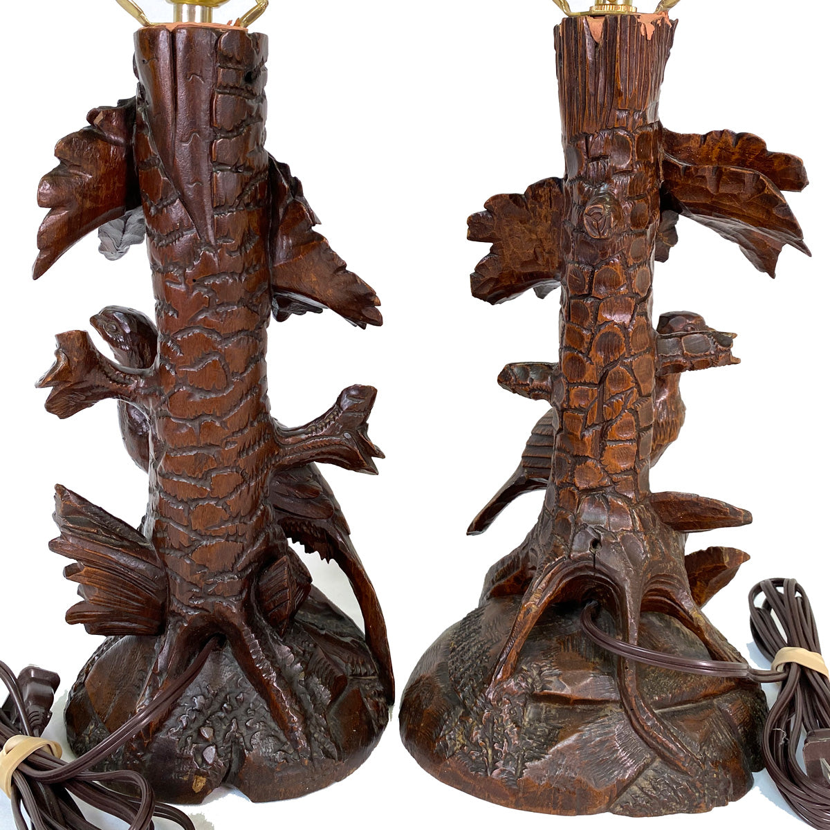 Pair of Antique Victorian Black Forest 22" Table Lamps from Carved Epergne or Candle Stands