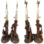 Pair of Antique Victorian Black Forest 22" Table Lamps from Carved Epergne or Candle Stands