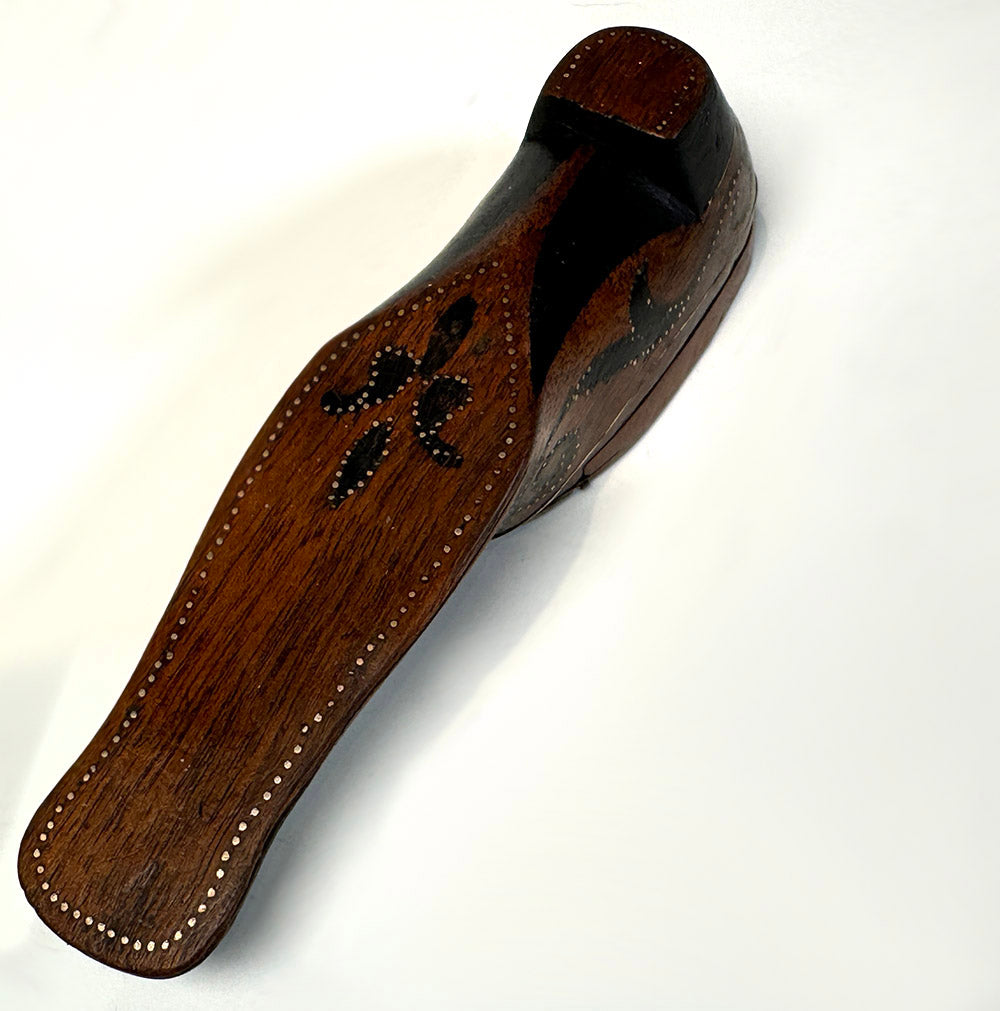 Antique French Hand Carved 6.5" Long Shoe or Boot Snuff Box, Pique, Earliest 19th Century