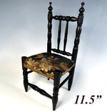 Antique French Miniature or Doll Chair, 11.5" Tall Ebonized Side Chair with Upholstered Seat