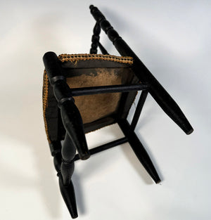 Antique French Miniature or Doll Chair, 11.5" Tall Ebonized Side Chair with Upholstered Seat