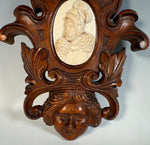 Hand Carved Figural Frame w 17th Century Carved Ivory Bas Relief Sculpture Portrait Miniature of a Knight