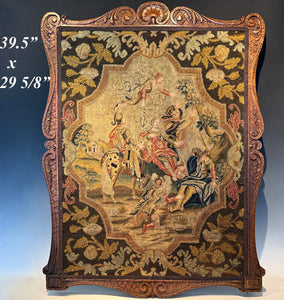 RARE Antique 18th Century Needlepoint Fire Screen Panel in Carved Frame, Point de Saint Cyr Tapestry