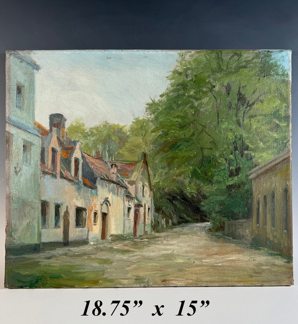 Antique to Vintage French Impressionist Oil Painting on Canvas, Charming Village, Landscape