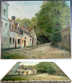 Antique to Vintage French Impressionist Oil Painting on Canvas, Charming Village, Landscape