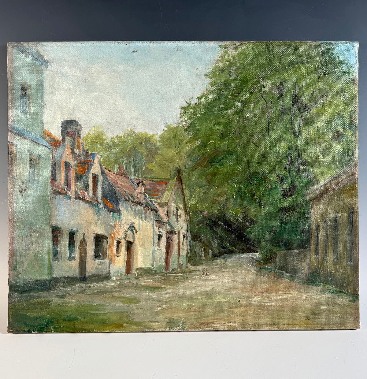 Antique to Vintage French Impressionist Oil Painting on Canvas, Charming Village, Landscape