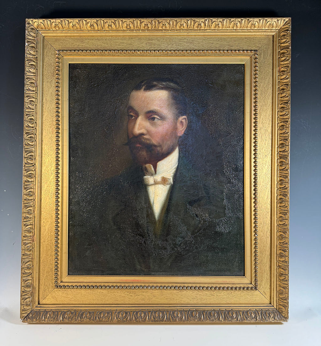 Antique French Oil Painting in Fine 35" x 29.5" Frame, Portrait of a Gentleman from Napoleon III Era