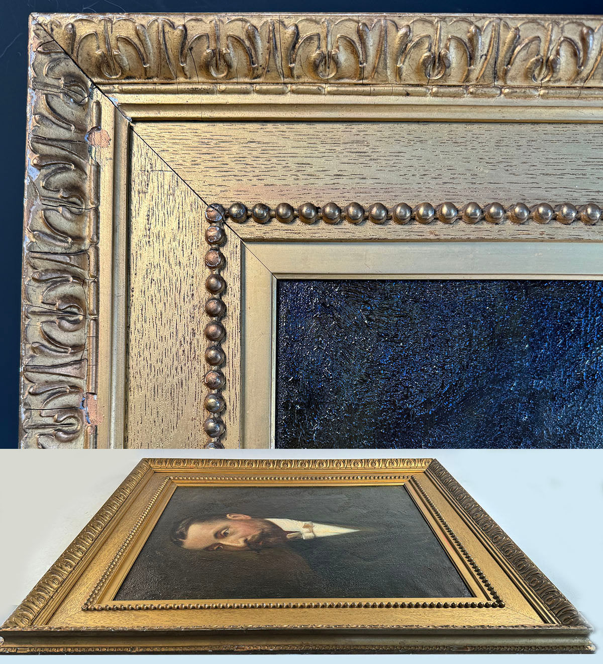 Antique French Oil Painting in Fine 35" x 29.5" Frame, Portrait of a Gentleman from Napoleon III Era