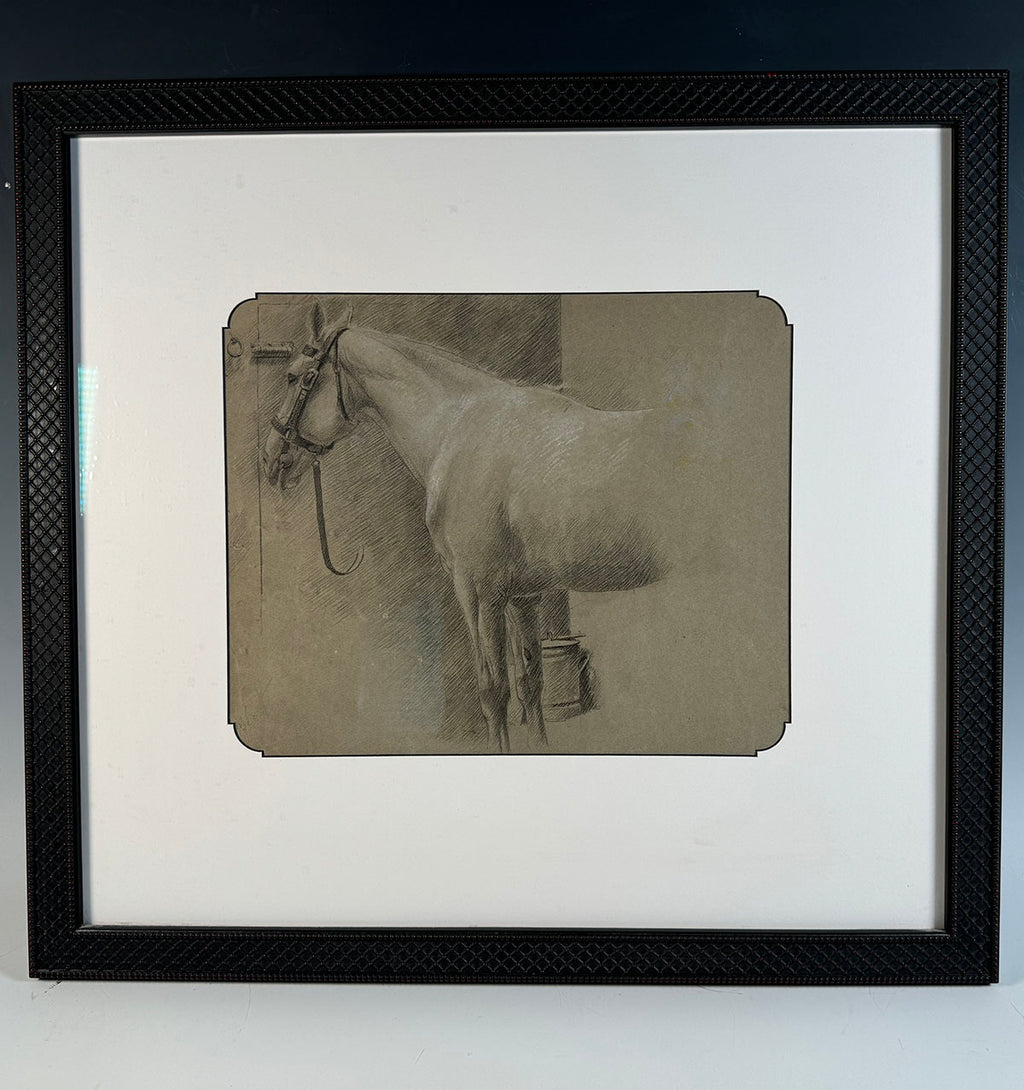 Superb 19th Century Drawing of a Horse, Ready to Hang in Vintage Wood Frame, 21.5" x 19.75"