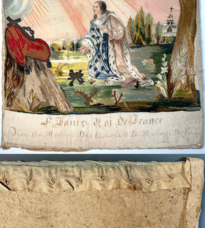 Superb 18th Century French Silk Embroidery and Chenille on Silk Tapestry, St. Louis, King of France