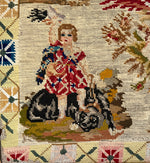 Antique Victorian to Edwardian Era Embroidery Sampler of a Child, Animals, in Frame 21.5" x 20"