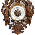 Antique Victorian Era Black Forest Style 27" Wall Barometer & Thermometer, "Fruits of the Hunt" Theme