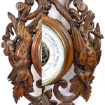 Antique Victorian Era Black Forest Style 27" Wall Barometer & Thermometer, "Fruits of the Hunt" Theme