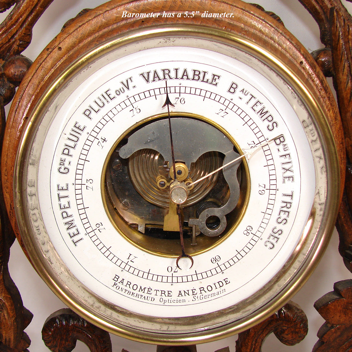 Antique Victorian Era Black Forest Style 27" Wall Barometer & Thermometer, "Fruits of the Hunt" Theme