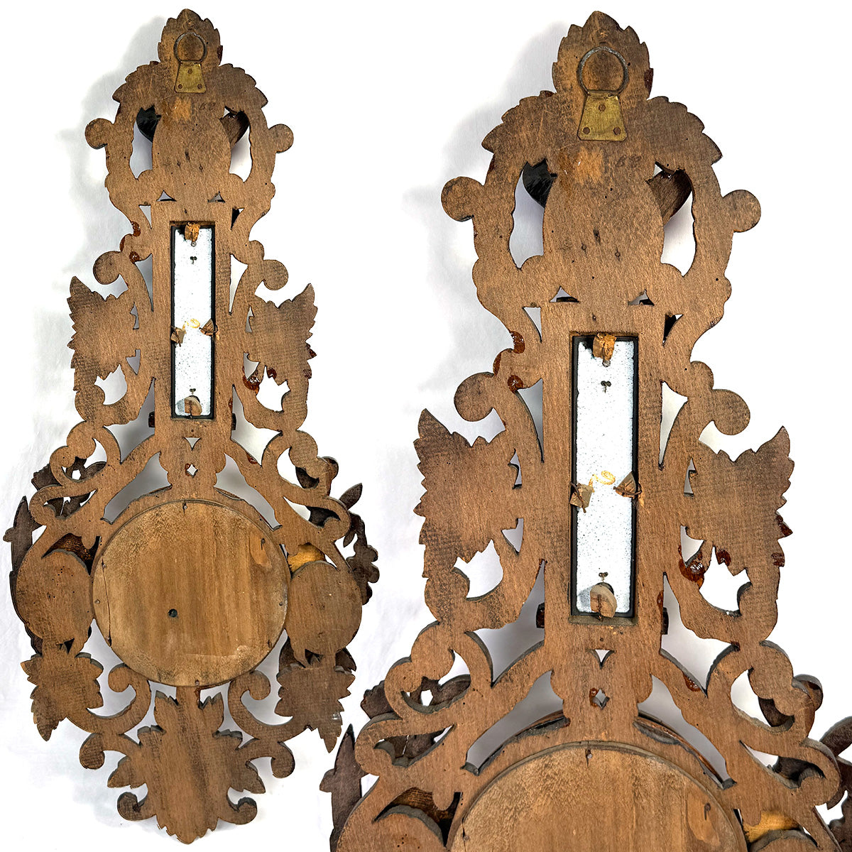 Antique Victorian Era Black Forest Style 27" Wall Barometer & Thermometer, "Fruits of the Hunt" Theme