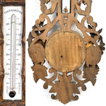 Antique Victorian Era Black Forest Style 27" Wall Barometer & Thermometer, "Fruits of the Hunt" Theme