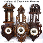Antique Victorian Era Black Forest Style 27" Wall Barometer & Thermometer, "Fruits of the Hunt" Theme