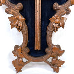 Antique Black Forest Carved 18.5" Foliate Accented Icon Frame, Inner Cross on Navy Velvet Mat