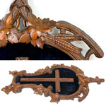 Antique Black Forest Carved 18.5" Foliate Accented Icon Frame, Inner Cross on Navy Velvet Mat