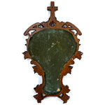 Antique Black Forest Carved 18.5" Foliate Accented Icon Frame, Inner Cross on Navy Velvet Mat
